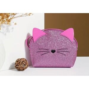 Cat face coin Pink glitter vinyl purse Girls New